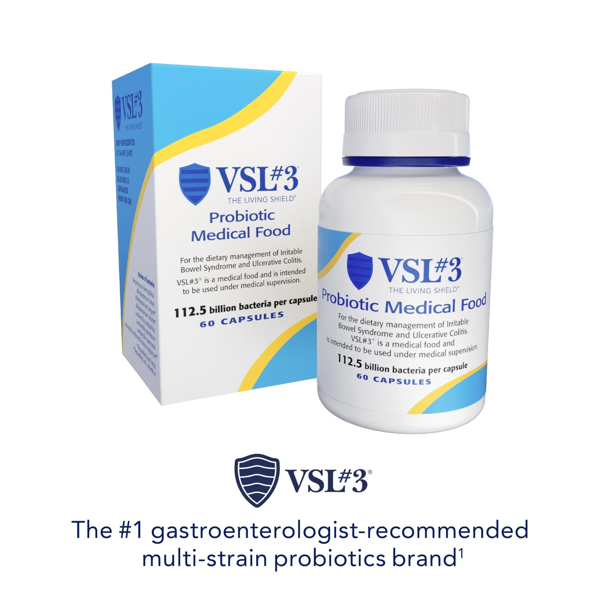 VSL3® Probiotics for Digestive Health, IBS & UC Symptoms - 112.5B CFUs, High-Potency, Multi-Strain, Live, Refrigerated Probiotic, Medical Food for Gut Health Support in Men & Women, 60 Capsules - OzHealthStandard