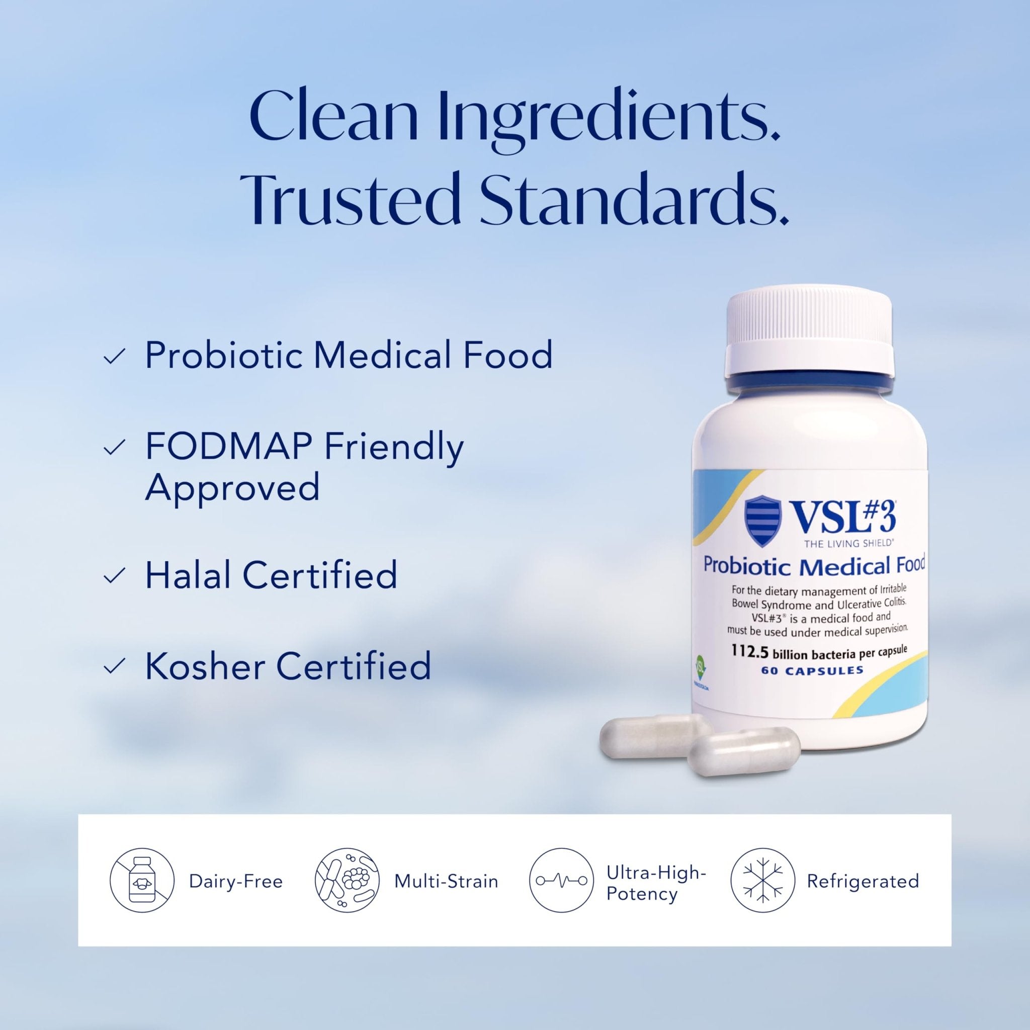 VSL3® Probiotics for Digestive Health, IBS & UC Symptoms - 112.5B CFUs, High-Potency, Multi-Strain, Live, Refrigerated Probiotic, Medical Food for Gut Health Support in Men & Women, 60 Capsules - OzHealthStandard