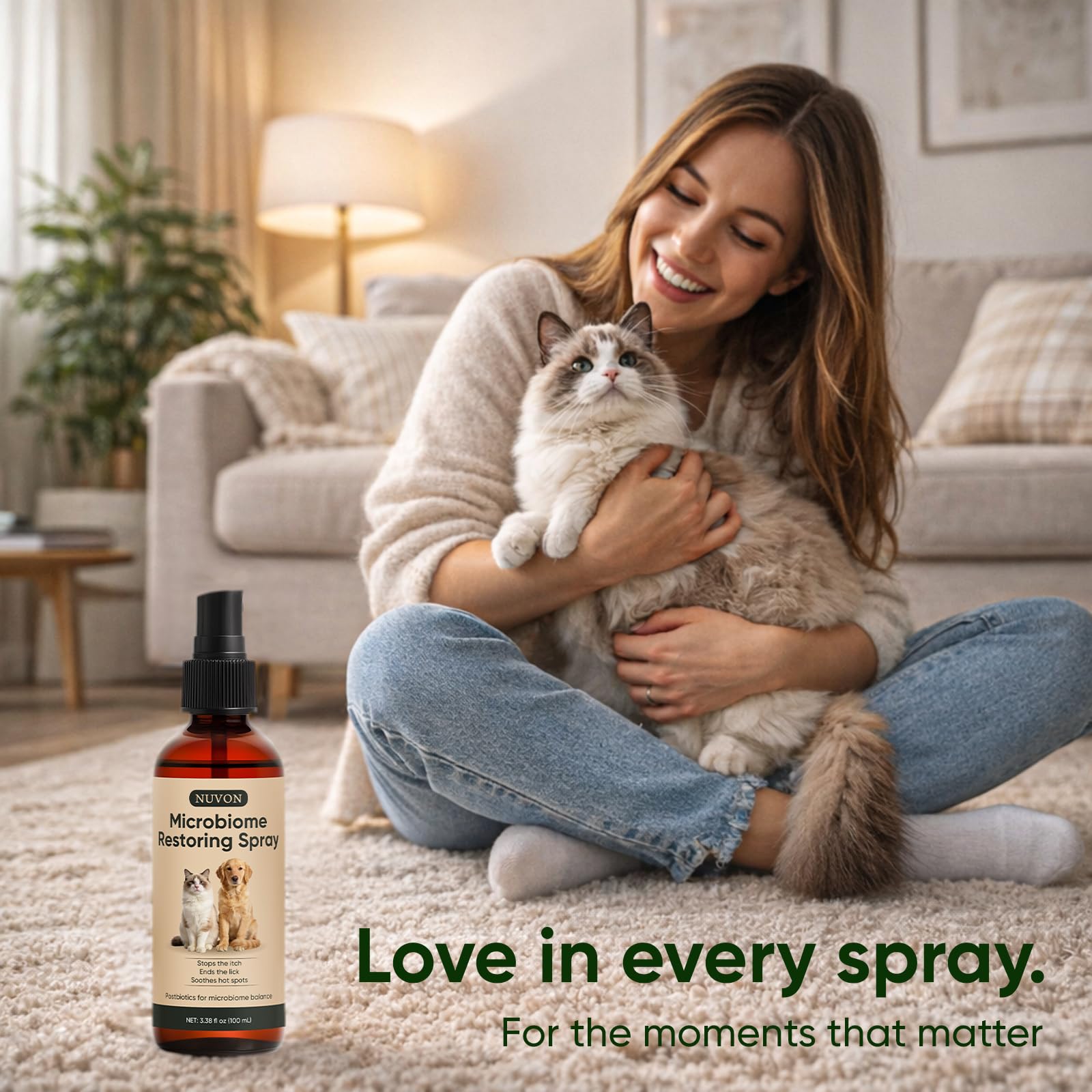 Wanciment NUVON Postbiotic Spray - Hot Spot Treatment for Dogs & Cats - Helps Alleviate Sensitive Skin, Scratching, and Licking of Coat - 3.38 fl oz - OzHealthStandard