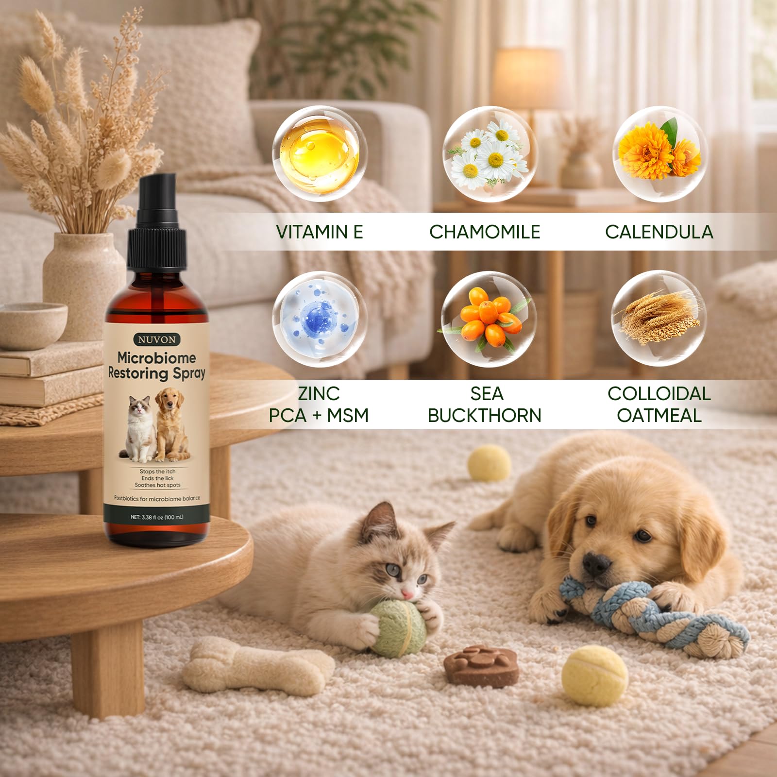 Wanciment NUVON Postbiotic Spray - Hot Spot Treatment for Dogs & Cats - Helps Alleviate Sensitive Skin, Scratching, and Licking of Coat - 3.38 fl oz - OzHealthStandard