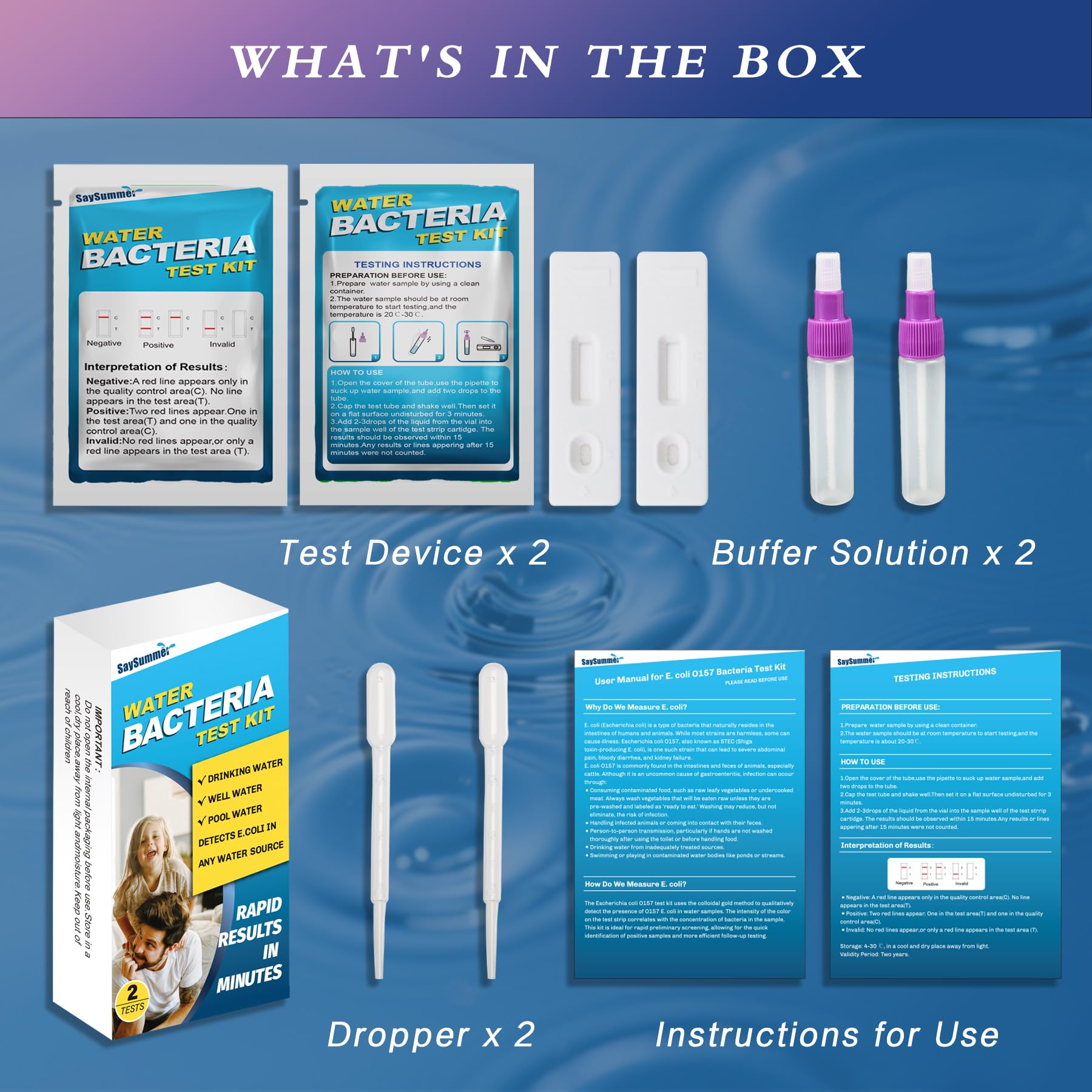 Water Bacteria Test Kit for Drinking Water: Results in 15 Minutes Coliform Bacteria Water Test Kit 2 Counts for Any Water Source Including Well Water Pool Water - OzHealthStandard