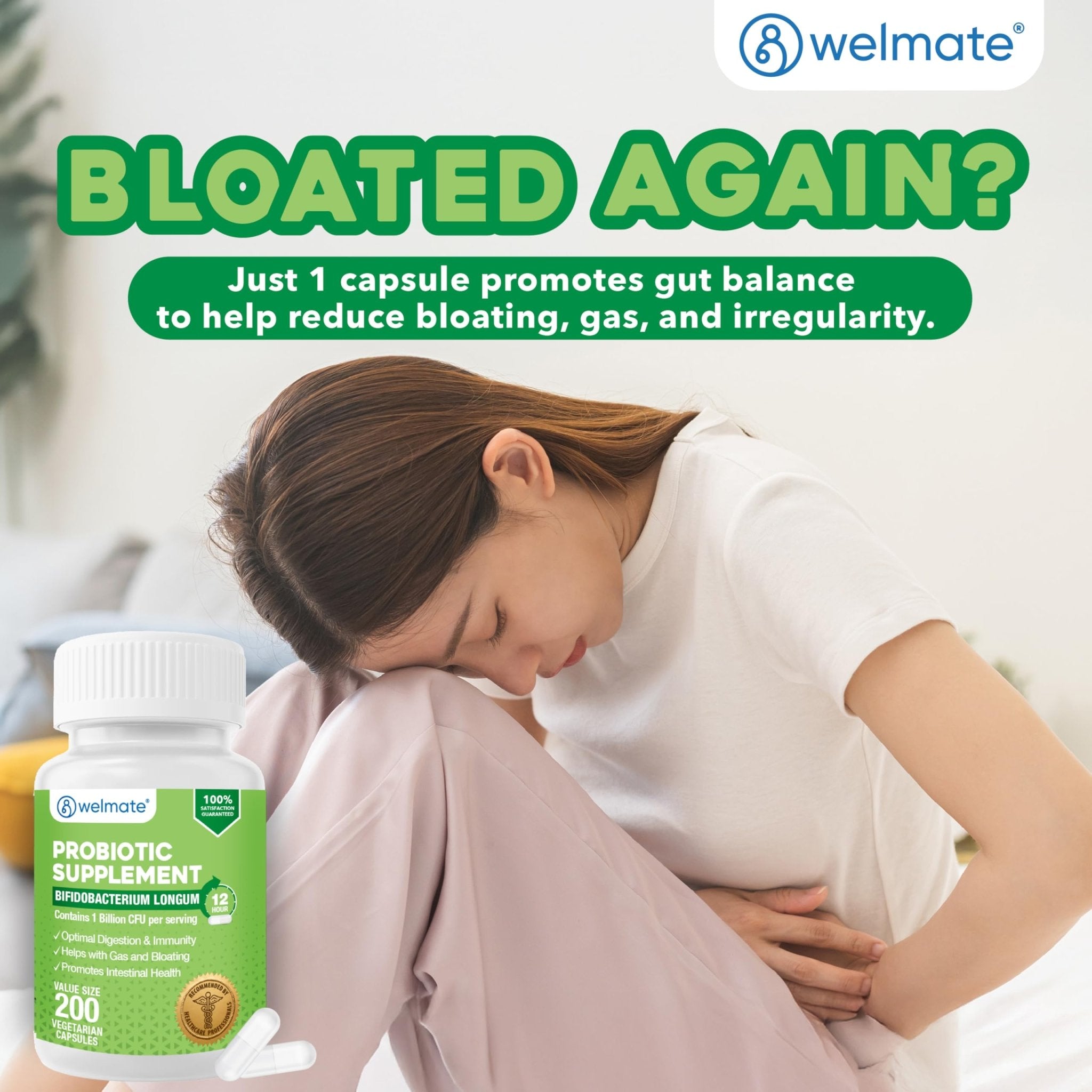 WELMATE Bifidobacterium - Probiotic Supplement - Supports Gut Health - Immune Support - Digestive Enzymes - Gluten Free - Vegan - Men & Womens Probiotic - Value Size - 200 Count - OzHealthStandard