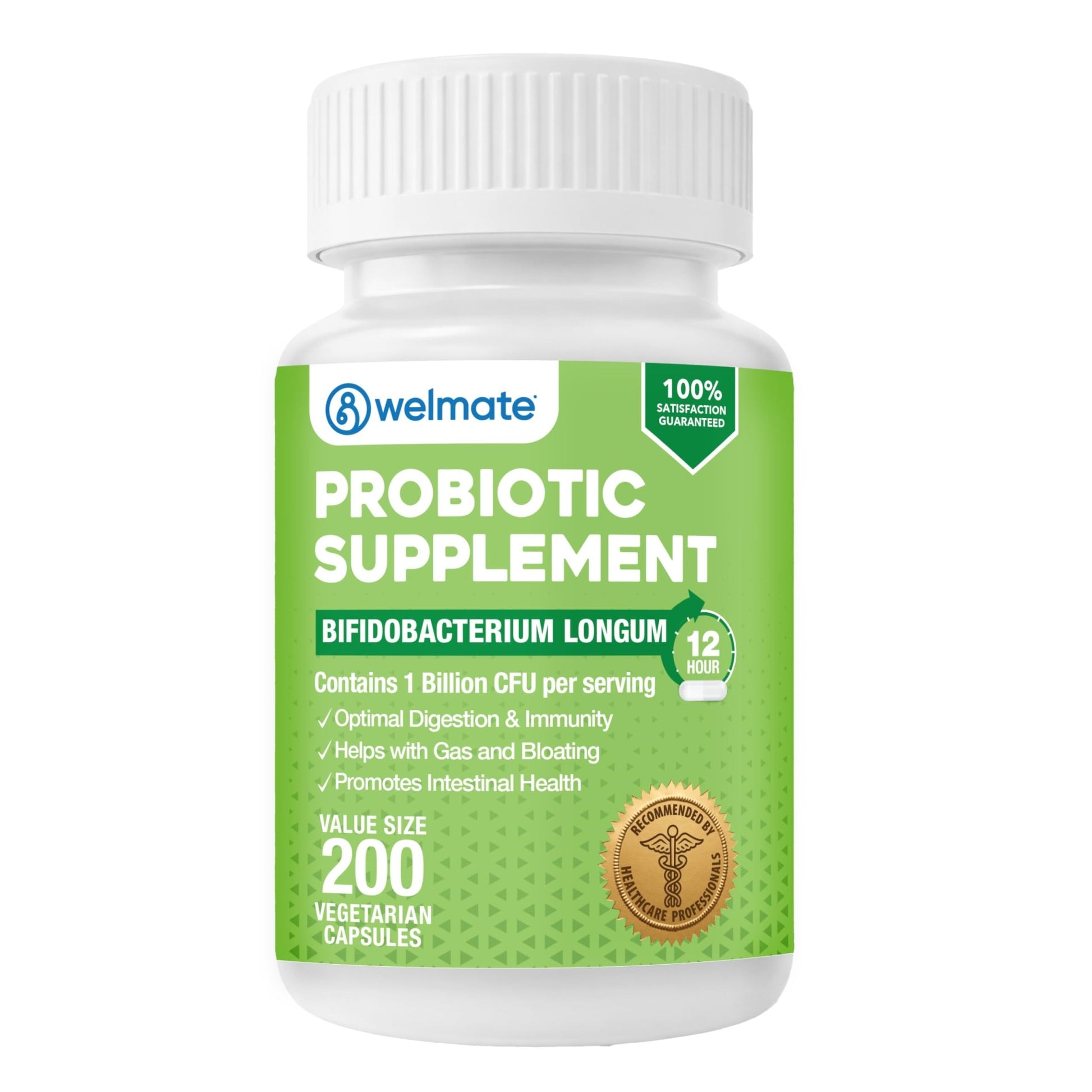 WELMATE Bifidobacterium - Probiotic Supplement - Supports Gut Health - Immune Support - Digestive Enzymes - Gluten Free - Vegan - Men & Womens Probiotic - Value Size - 200 Count - OzHealthStandard