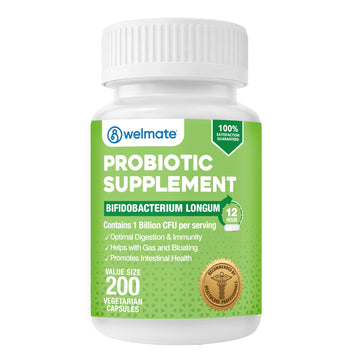 WELMATE Bifidobacterium - Probiotic Supplement - Supports Gut Health - Immune Support - Digestive Enzymes - Gluten Free - Vegan - Men & Womens Probiotic - Value Size - 200 Count - OzHealthStandard