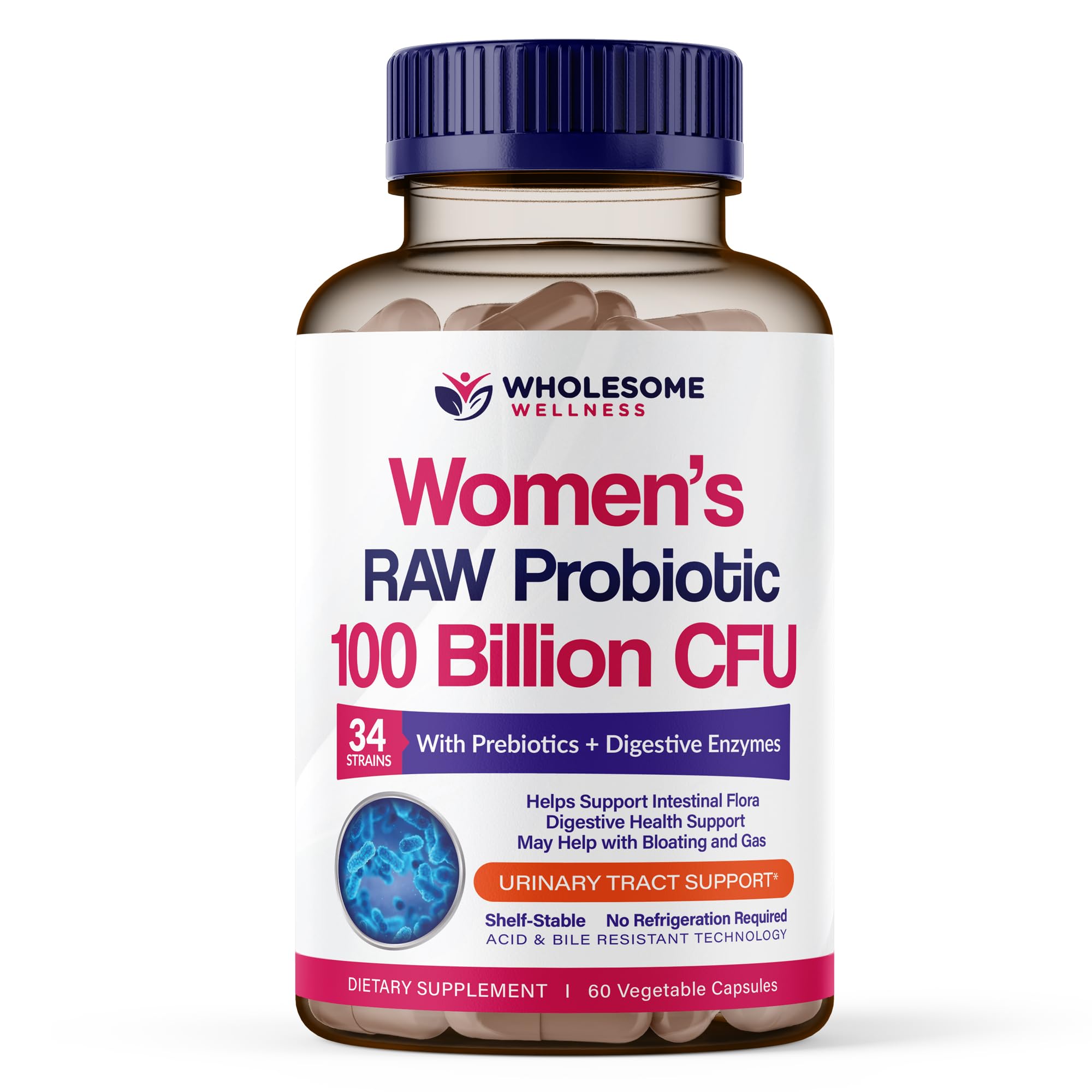 Wholesome Wellness Dr. Formulated Raw Probiotics for Women 100 Billion CFUs Capsules with Prebiotics, Digestive Enzymes - OzHealthStandard