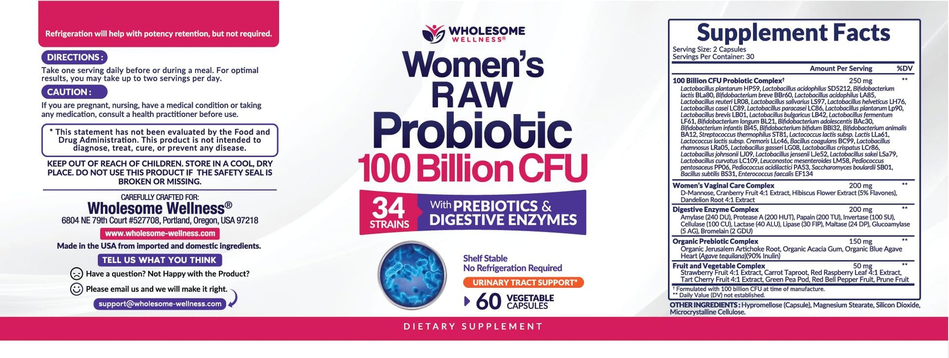 Wholesome Wellness Dr. Formulated Raw Probiotics for Women 100 Billion CFUs Capsules with Prebiotics, Digestive Enzymes - OzHealthStandard