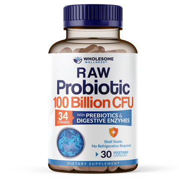 Wholesome Wellness Organic Raw Probiotics 100 Billion CFU, Dr Formulated for Women and Men, Complete Adult Supplement with Prebiotics - OzHealthStandard