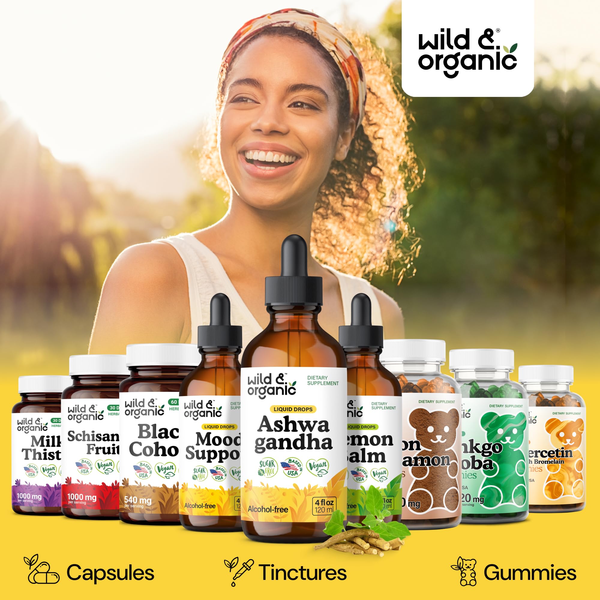 Wild & Organic Ashwagandha Drops - Mood Support & Positive Energy - 500 mg Ashwagandha for Women & Men - Add to Tea Liquid Extract for Relaxation - Non-GMO, Sugar & Alcohol-Free Tincture - 4 fl oz - OzHealthStandard