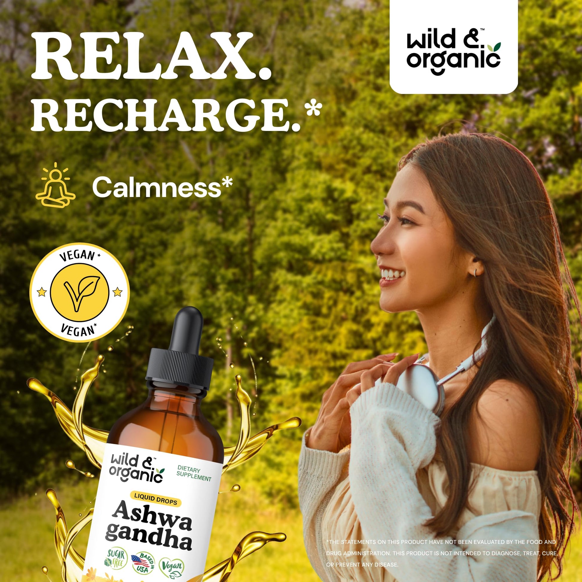 Wild & Organic Ashwagandha Drops - Mood Support & Positive Energy - 500 mg Ashwagandha for Women & Men - Add to Tea Liquid Extract for Relaxation - Non-GMO, Sugar & Alcohol-Free Tincture - 4 fl oz - OzHealthStandard