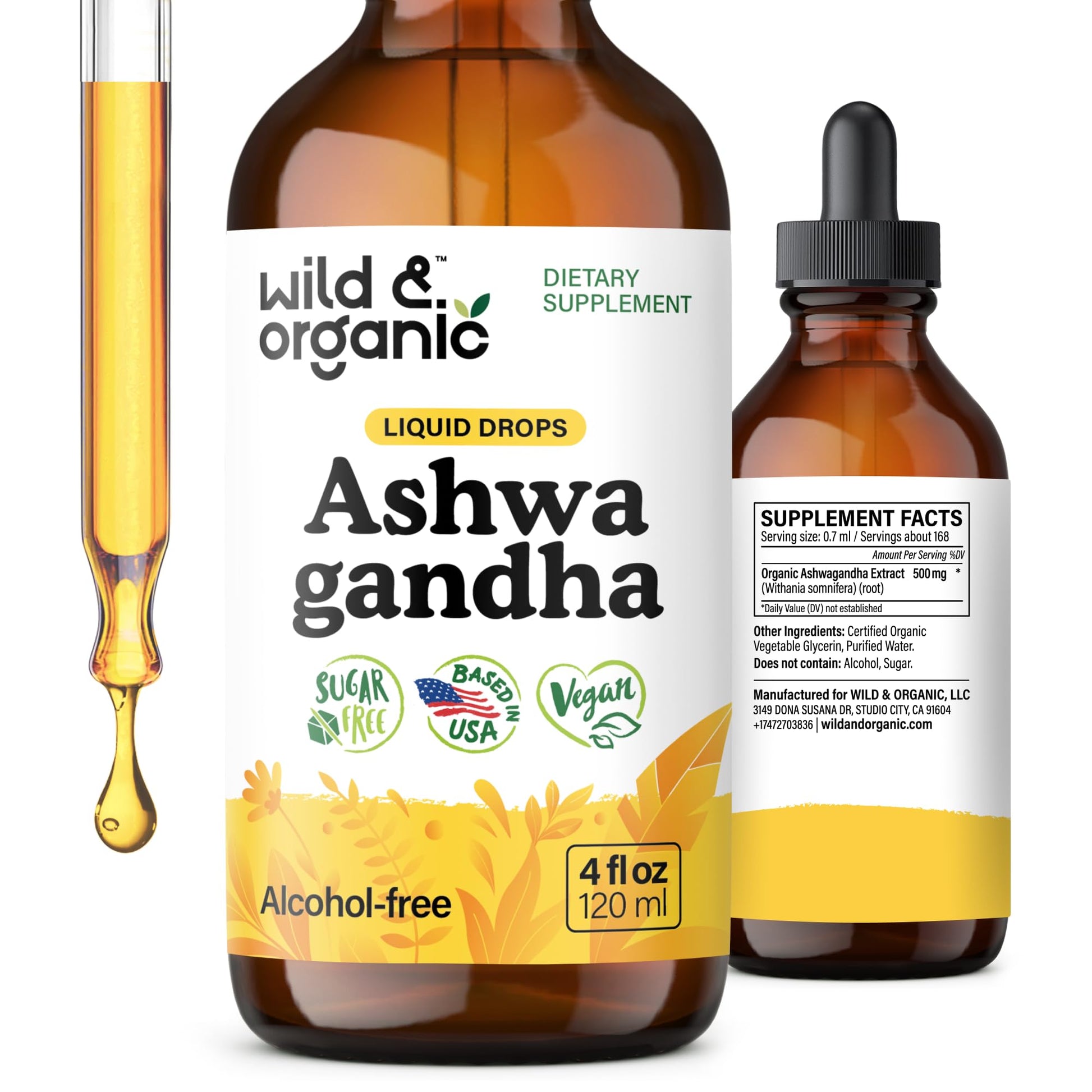 Wild & Organic Ashwagandha Drops - Mood Support & Positive Energy - 500 mg Ashwagandha for Women & Men - Add to Tea Liquid Extract for Relaxation - Non-GMO, Sugar & Alcohol-Free Tincture - 4 fl oz - OzHealthStandard
