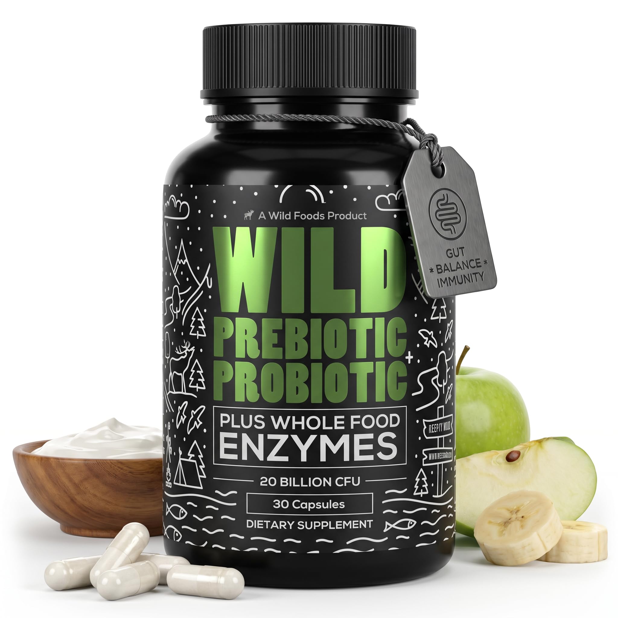 Wild Prebiotics and Probiotics with Digestive Enzymes | 20 Billion CFU - 10 Strains for Women & Men | Support Gut Health & Digestion Supplements | Non-GMO Prebiotic Fiber | 30 Capsules - OzHealthStandard