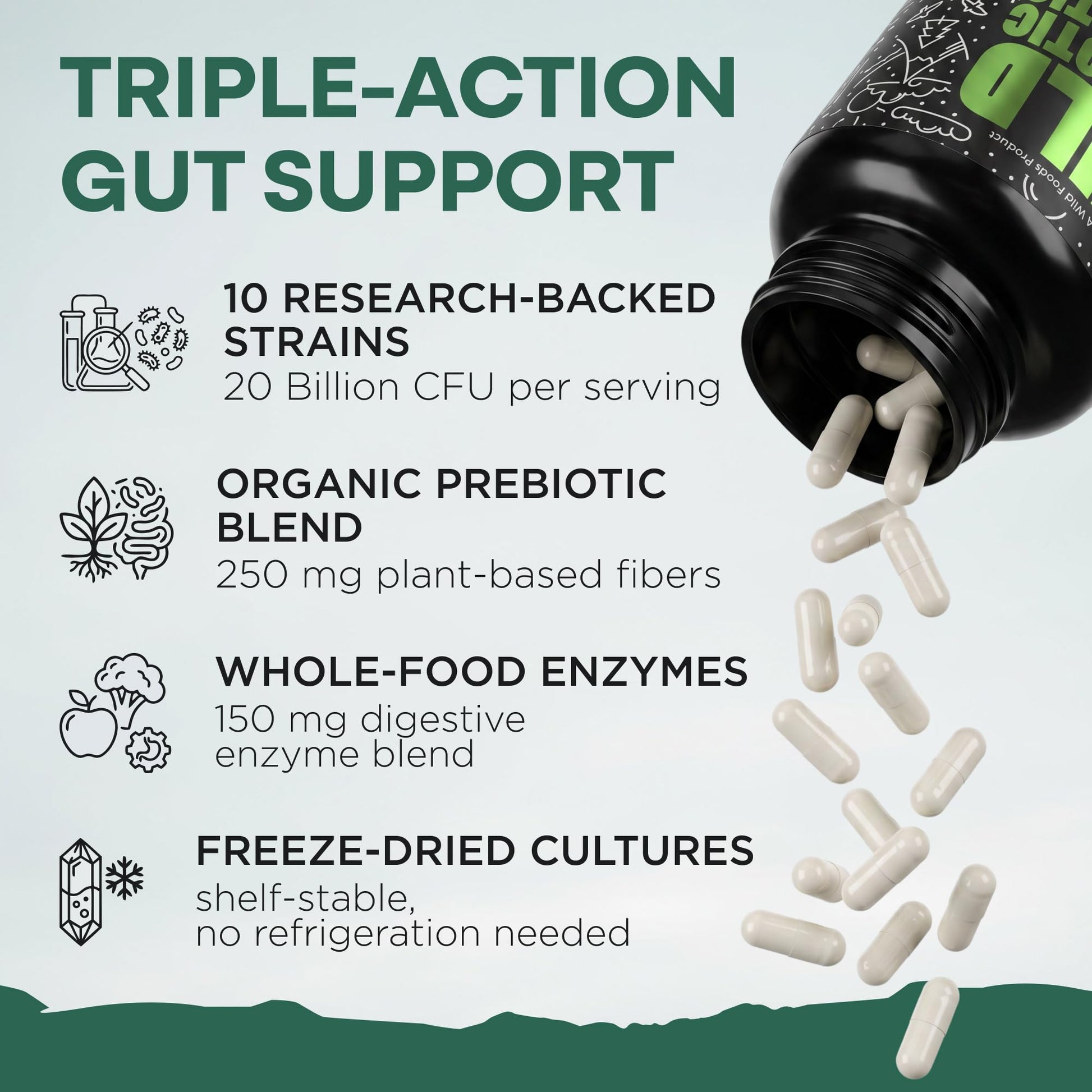 Wild Prebiotics and Probiotics with Digestive Enzymes | 20 Billion CFU - 10 Strains for Women & Men | Support Gut Health & Digestion Supplements | Non-GMO Prebiotic Fiber | 30 Capsules - OzHealthStandard