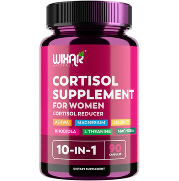 WIXAR Cortisol Supplements for Women with Ashwagandha, Magnesium, L-Theanine, Rhodiola Rosea - for High Cortisol Balanace Manager - for Sleep Support, Mood & Focus Supplement - 90 Capsules - OzHealthStandard