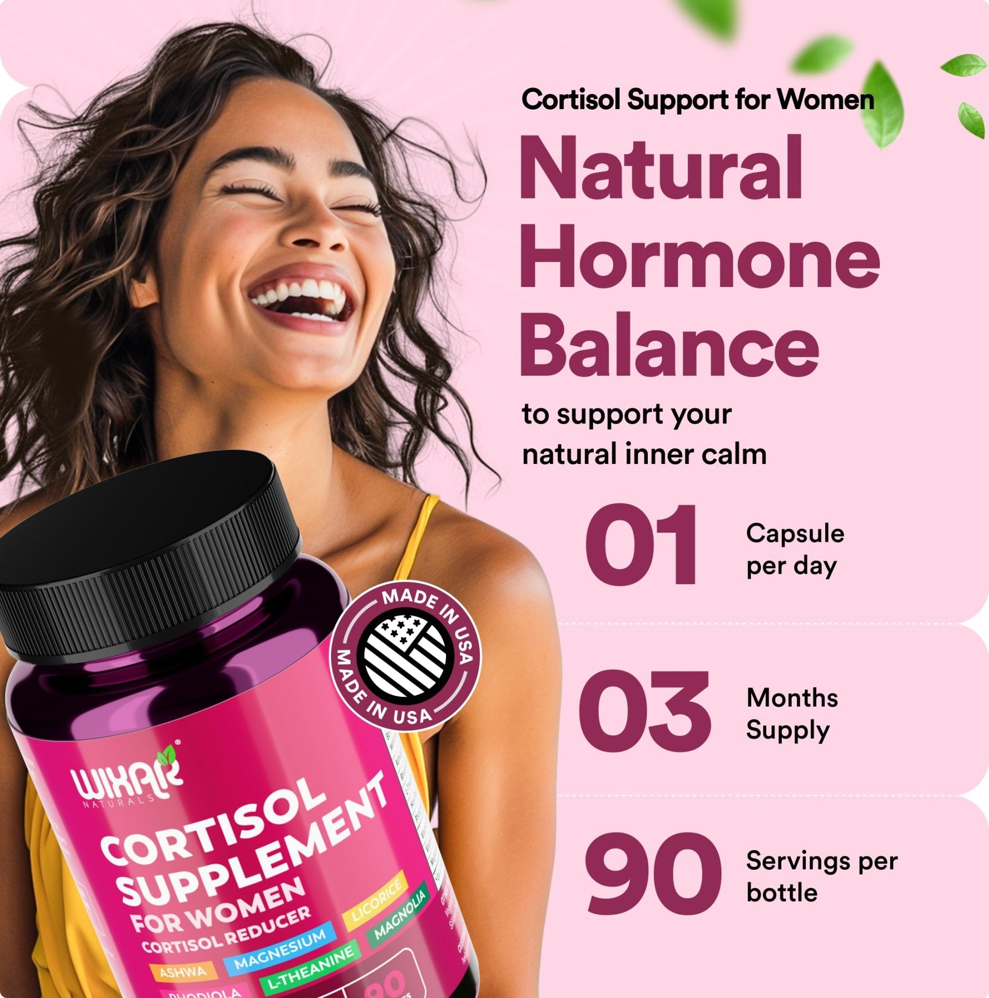 WIXAR Cortisol Supplements for Women with Ashwagandha, Magnesium, L-Theanine, Rhodiola Rosea - for High Cortisol Balanace Manager - for Sleep Support, Mood & Focus Supplement - 90 Capsules - OzHealthStandard