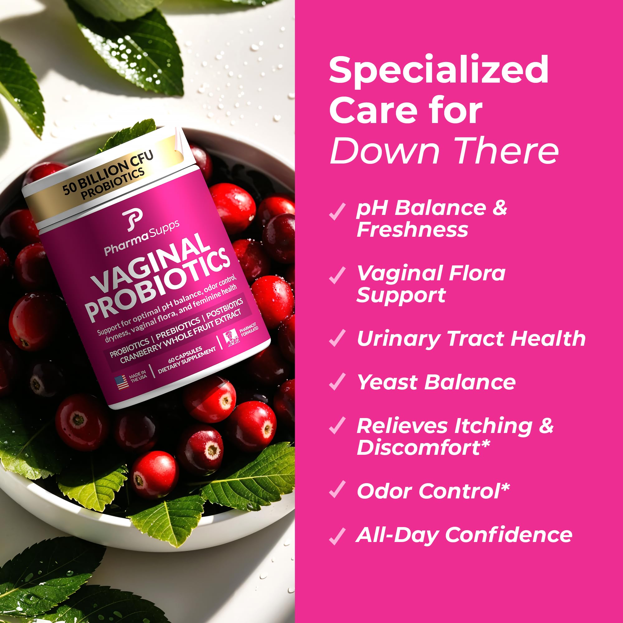 Women’s Probiotic for Vaginal Health | 50 Billion CFU with Probiotics, Prebiotic, Postbiotics & Cranberry for pH Balance, UTI Support, Yeast, Gut Health, Odor, Dryness & Feminine Comfort - OzHealthStandard