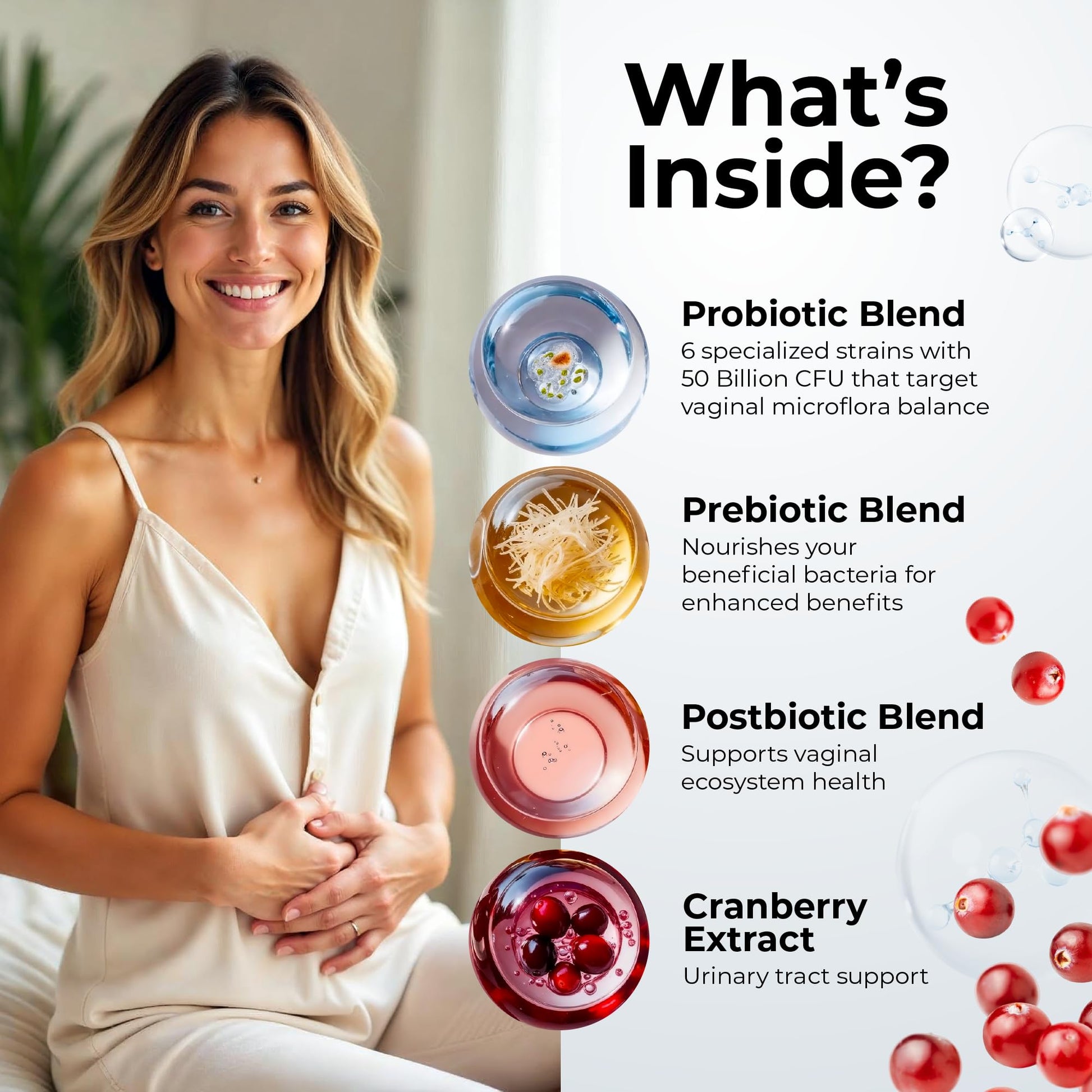 Women’s Probiotic for Vaginal Health | 50 Billion CFU with Probiotics, Prebiotic, Postbiotics & Cranberry for pH Balance, UTI Support, Yeast, Gut Health, Odor, Dryness & Feminine Comfort - OzHealthStandard