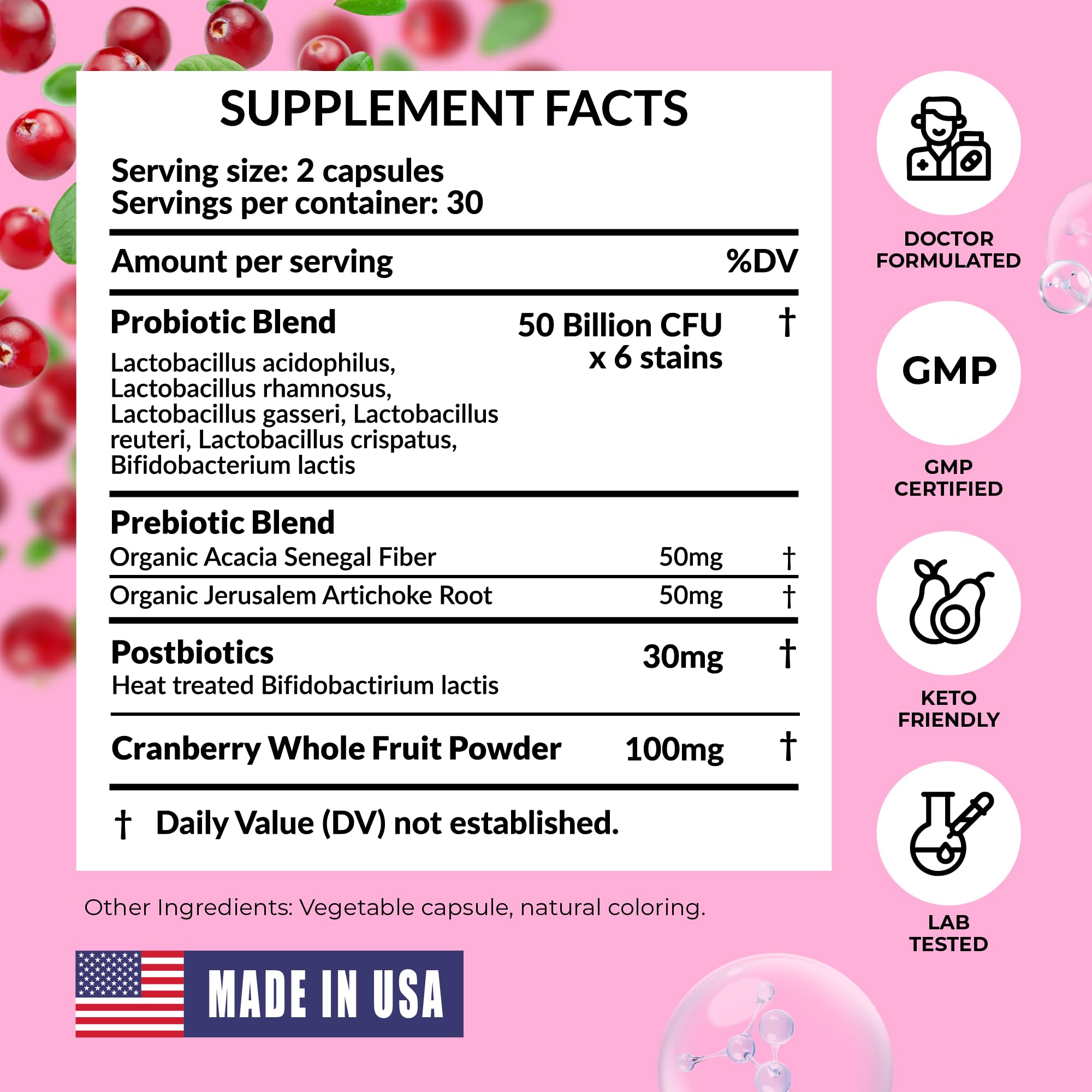 Women’s Probiotic for Vaginal Health | 50 Billion CFU with Probiotics, Prebiotic, Postbiotics & Cranberry for pH Balance, UTI Support, Yeast, Gut Health, Odor, Dryness & Feminine Comfort - OzHealthStandard
