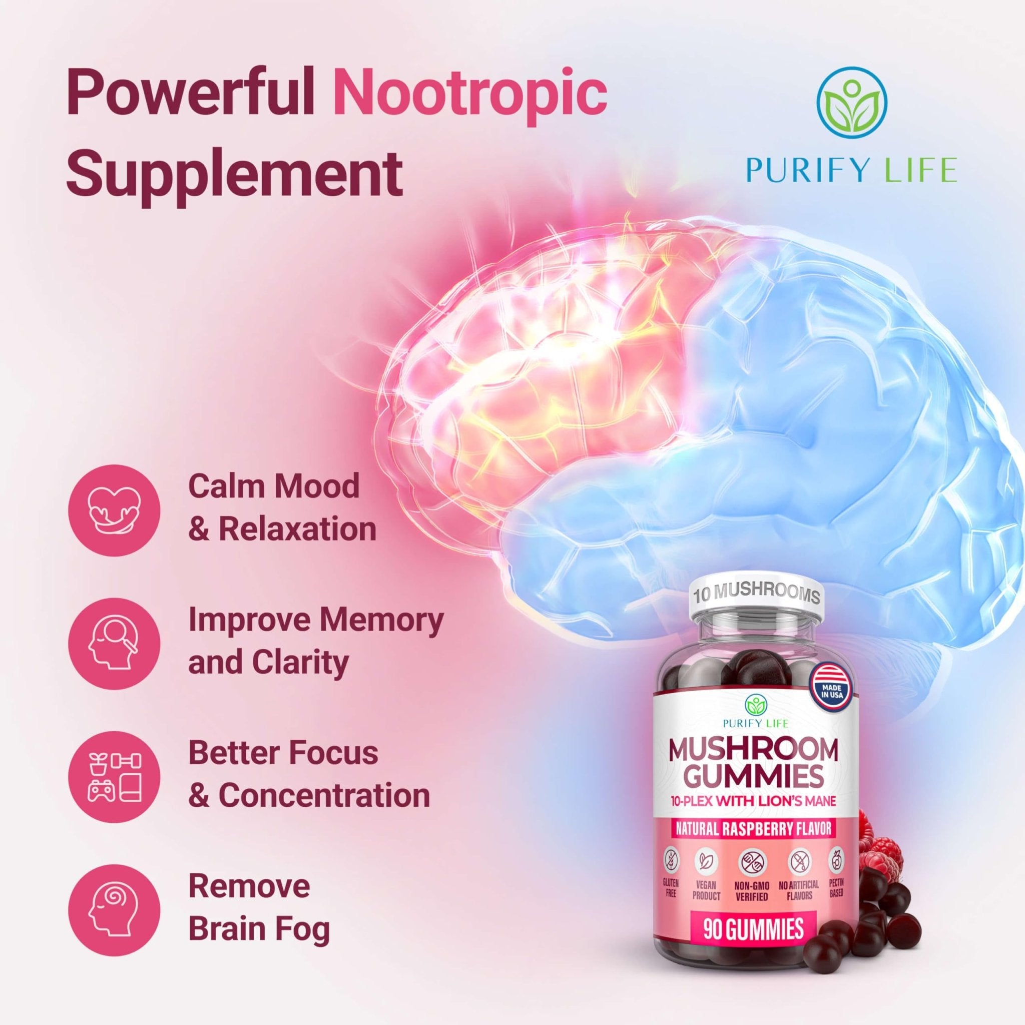 World's First Mushroom Complex Gummies with Lions Mane, Immune Support & Stress Relief, Nootropic Mushroom Supplement for Adults & Children (90 Chews 2500mg/serving) - OzHealthStandard