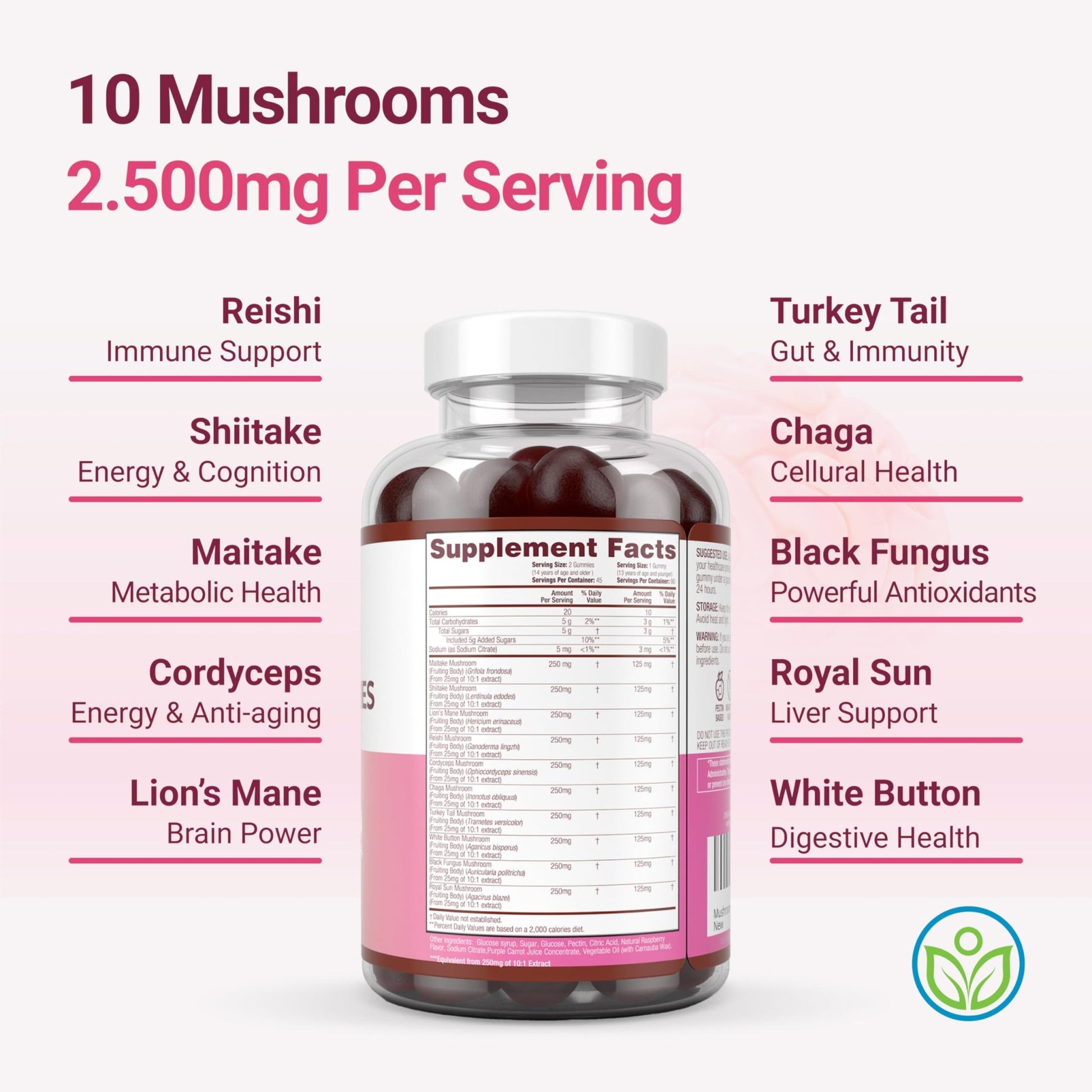 World's First Mushroom Complex Gummies with Lions Mane, Immune Support & Stress Relief, Nootropic Mushroom Supplement for Adults & Children (90 Chews 2500mg/serving) - OzHealthStandard
