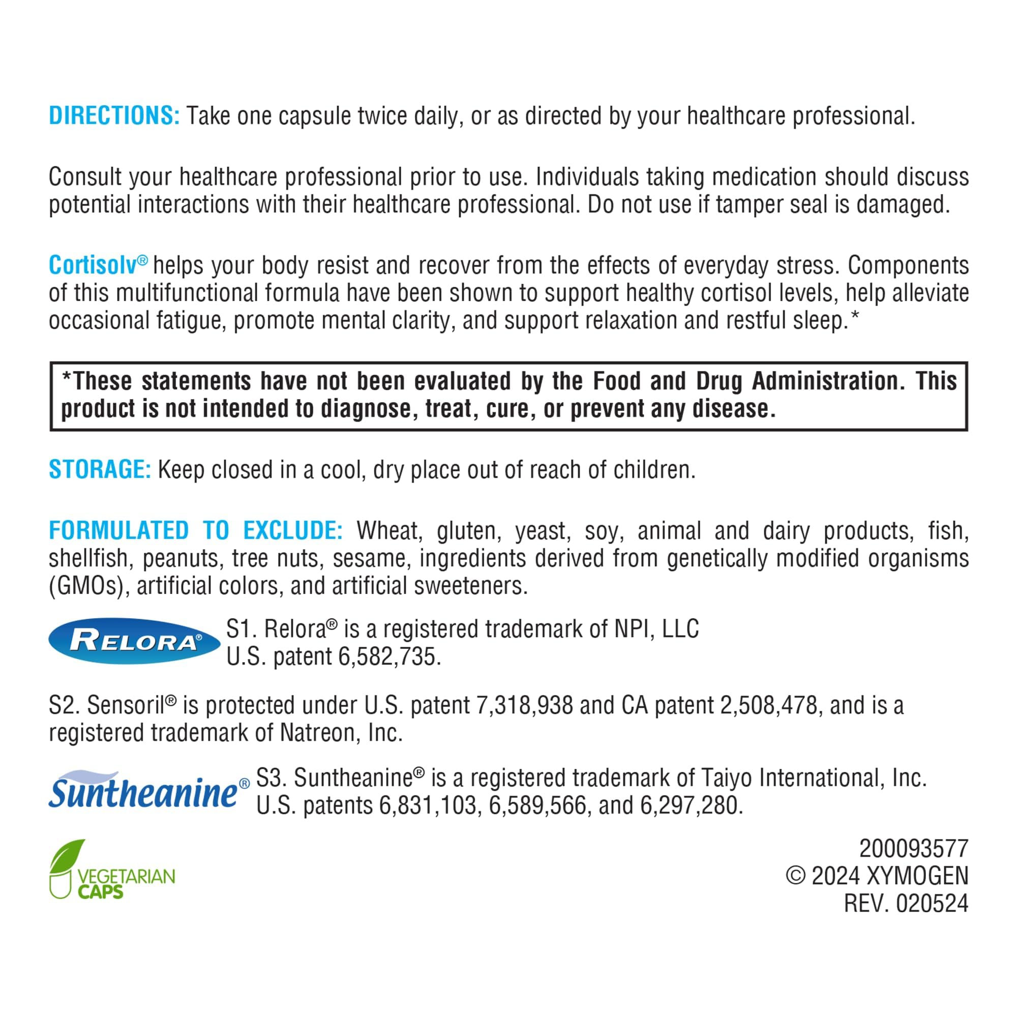 XYMOGEN Cortisolv Cortisol Supplement - Ashwagandha Supplement with L Theanine to Support Healthy Cortisol Levels, Energy, Relaxation and Mental Clarity (60 Capsules) - OzHealthStandard