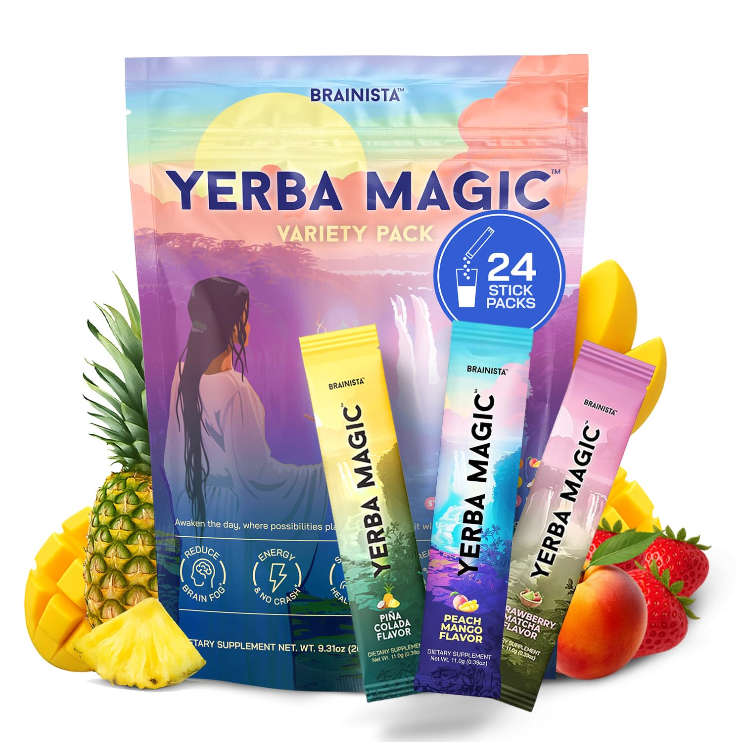 Yerba Magic Instant Yerba Mate Powder Packets – Clean Energy & Focus Drink Mix for Gut Health – Nootropic Blend with Lion’s Mane, L-Theanine, Prebiotics & Probiotics – Low Sugar Natural Caffeine – Variety Pack, 24 Sticks - OzHealthStandard