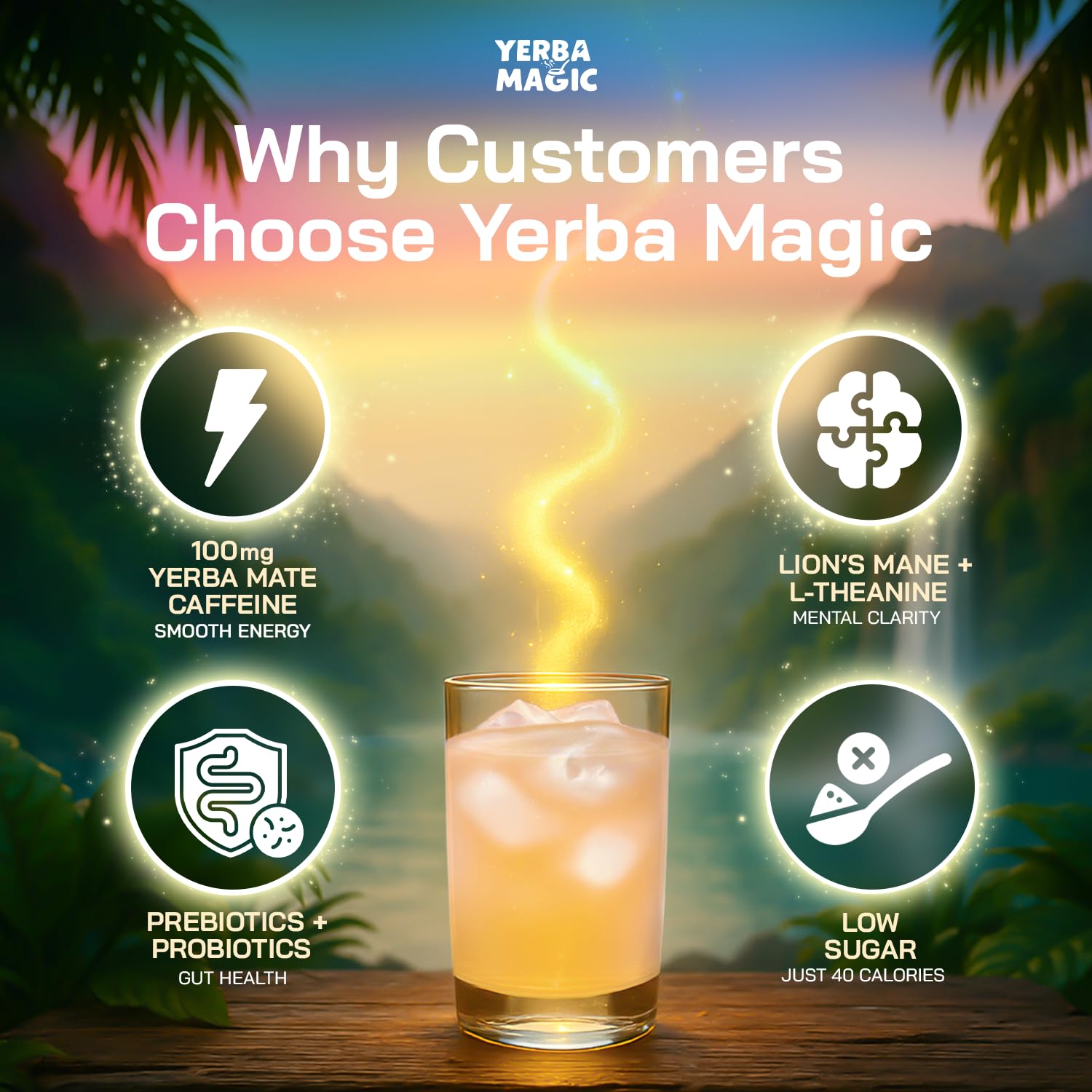 Yerba Magic Instant Yerba Mate Powder Packets – Clean Energy & Focus Drink Mix for Gut Health – Nootropic Blend with Lion’s Mane, L-Theanine, Prebiotics & Probiotics – Low Sugar Natural Caffeine – Variety Pack, 24 Sticks - OzHealthStandard