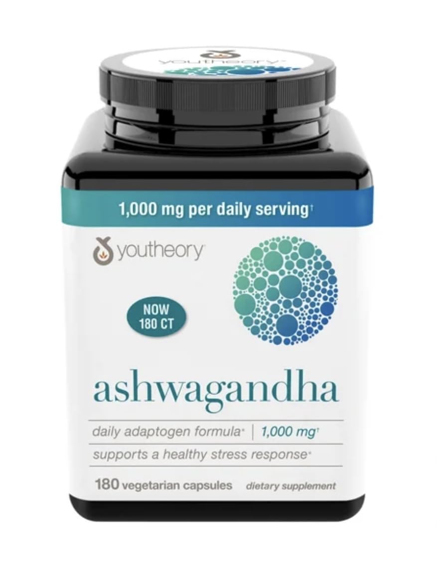 Youtheory Ashwagandha 1000mg with KSM-66 - Helps Support a Healthy Stress Response,180 Capsules (Pack of 1) - OzHealthStandard