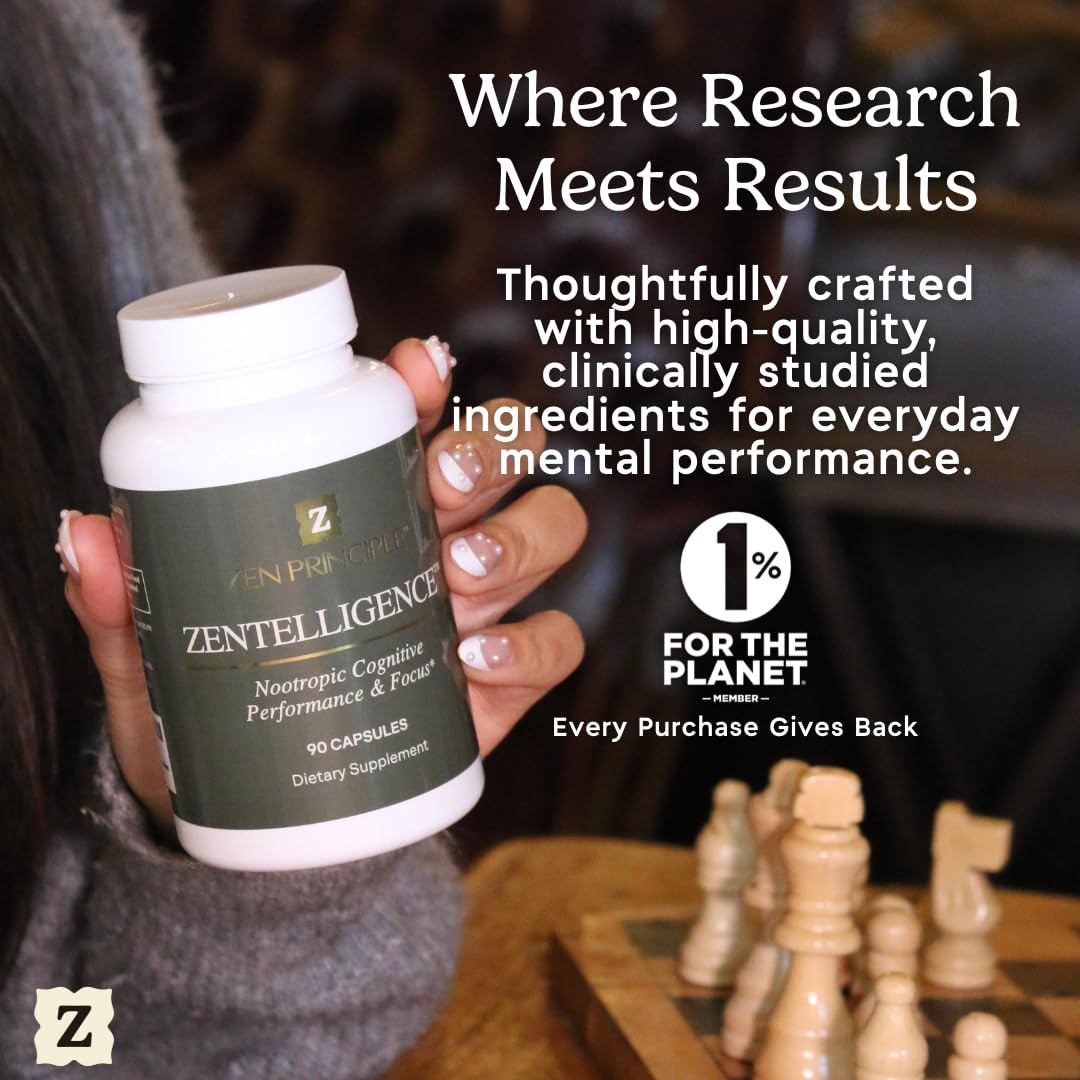 Zen Principle Zentelligence™ Focus Nootropic Supplement for Students & Professionals | Energy, Memory & Stress Support | Jitter-Free Formula with L-Theanine, Ginkgo Biloba, Huperzine A. 90 Capsules - OzHealthStandard