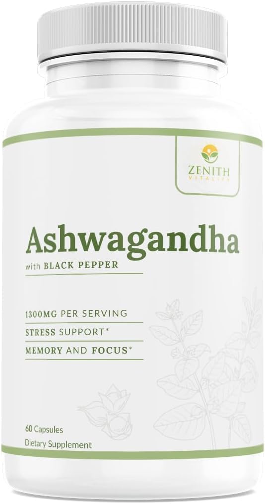 Zenith Vitality Ashwagandha 1300mg Capsules – Stress Relief & Cortisol Support, Immune & Energy Boost, Mental Clarity, Herbal Adaptogen Supplement – 60 Count - OzHealthStandard