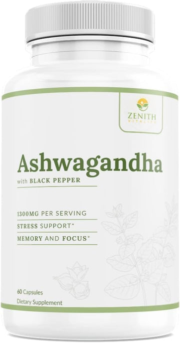 Zenith Vitality Ashwagandha 1300mg Capsules – Stress Relief & Cortisol Support, Immune & Energy Boost, Mental Clarity, Herbal Adaptogen Supplement – 60 Count - OzHealthStandard