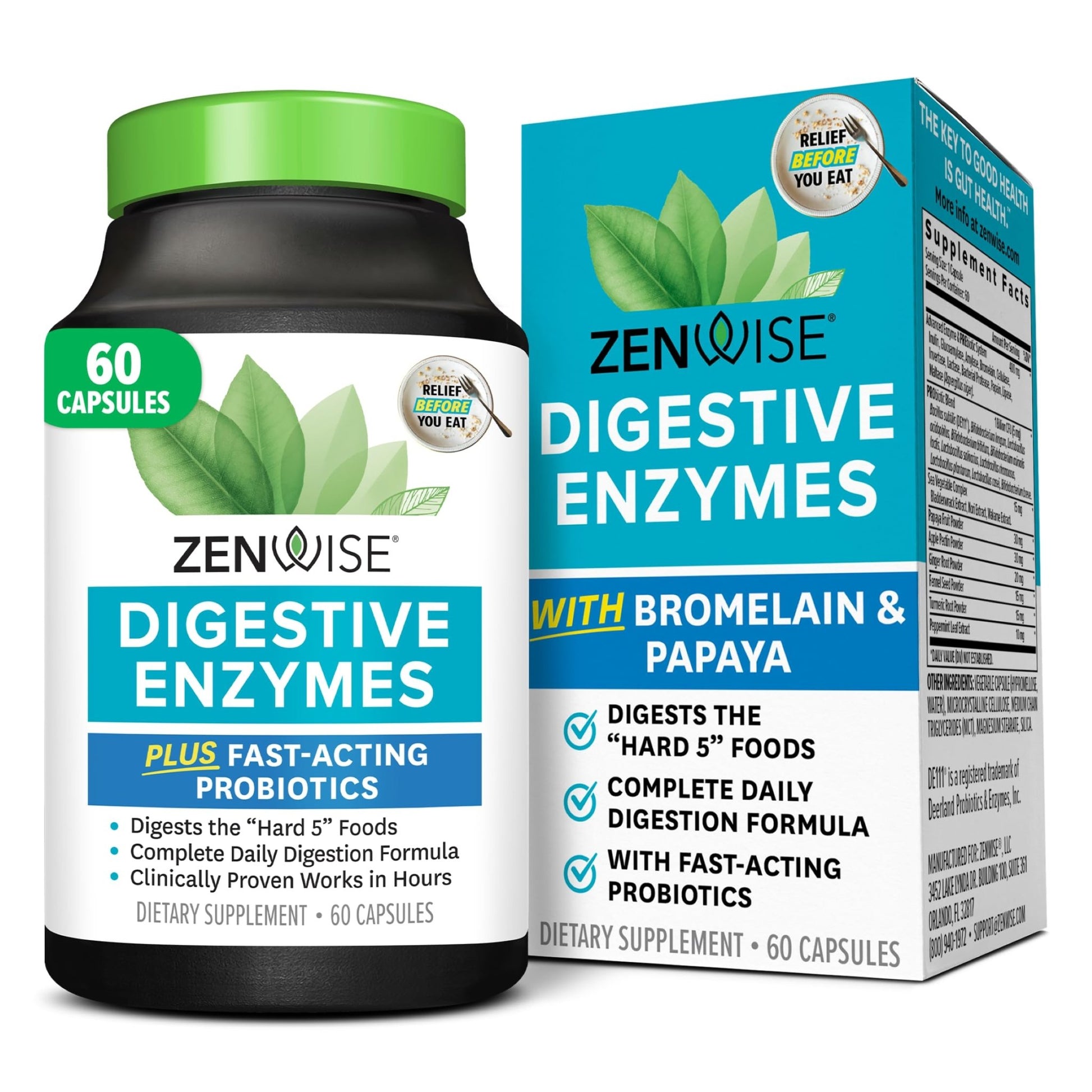 Zenwise Health Digestive Enzymes with Bromelain & Papaya - Multi Enzymes Digestion Supplement with Probiotics & Prebiotics for Gut Health, Gas & Bloating Relief - Men & Women - 60 Vegetarian Capsules - OzHealthStandard