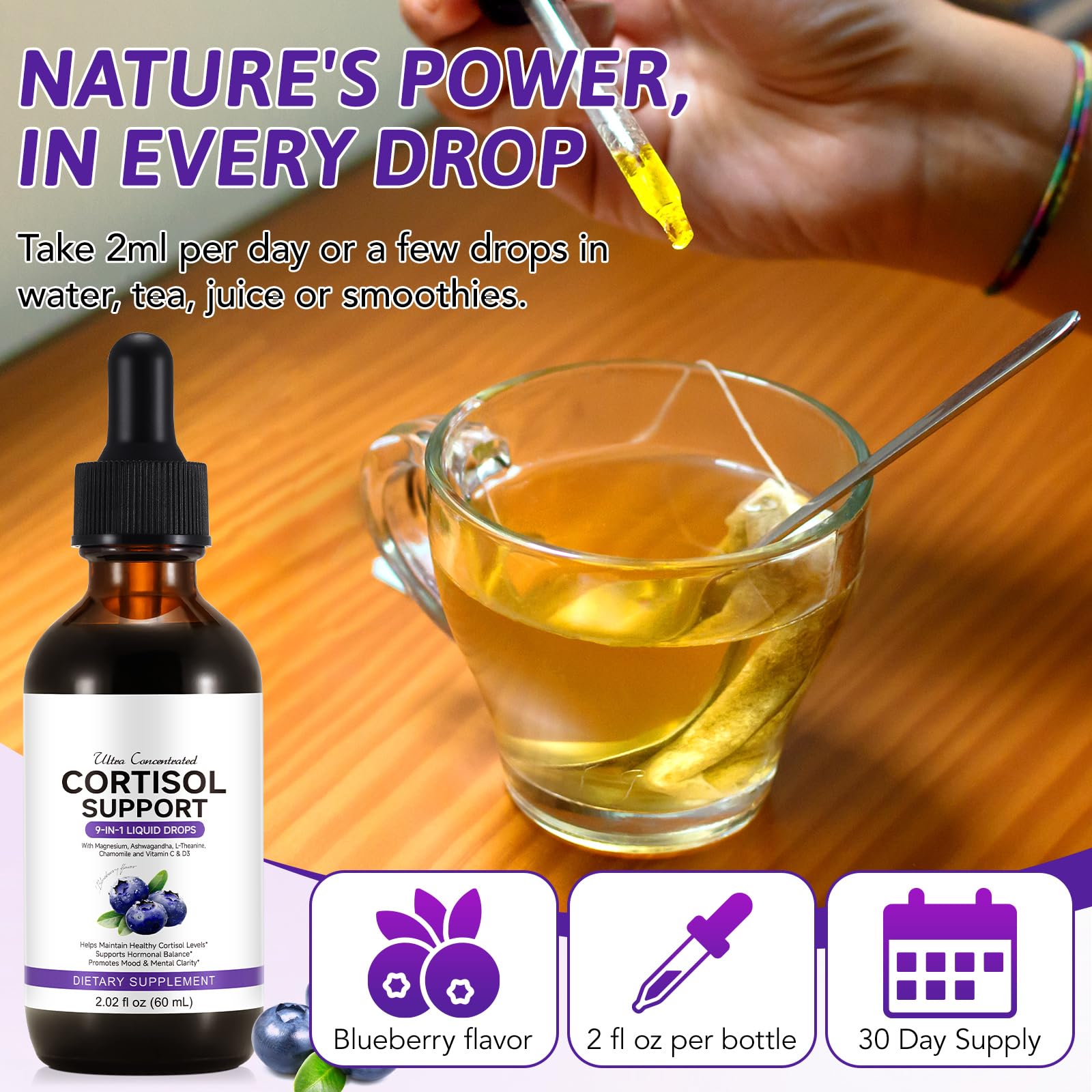 ZIXBMHYJ Cortisol Supplement for Women, Cortisol Support Liquid Drops with Ashwagandha, Magnesium & L-Theanine - Supports Stress Relief, Mood & Relaxation - 2.02 fl oz - OzHealthStandard